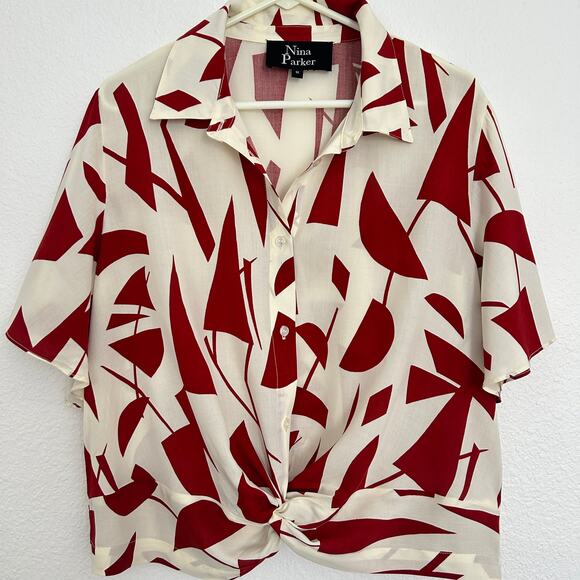 Nina Parker Tops - Nina Parker Women's Print Top Sz. 1X Casual Relaxed Cropped Button Up